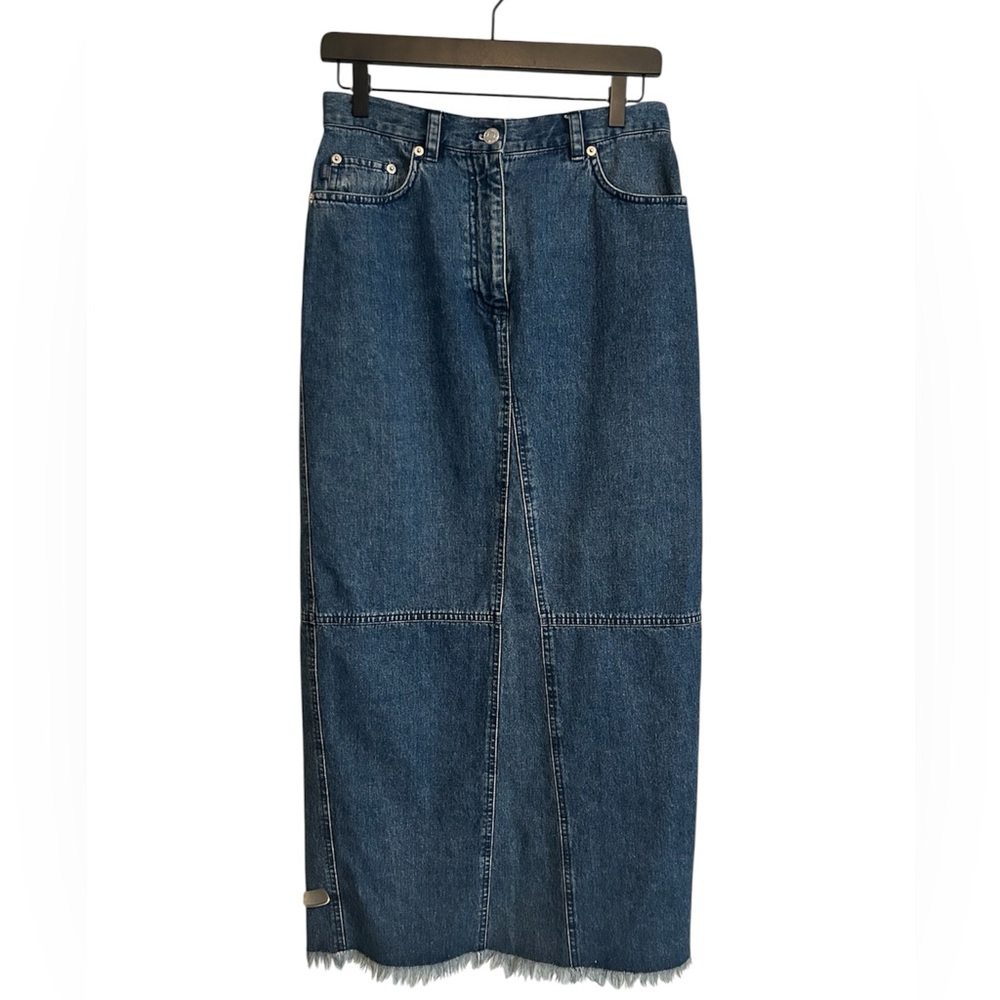 Lauren Jeans Co. Ralph Lauren Long Maxi Denim Skirt Fringed Bottom Size 6